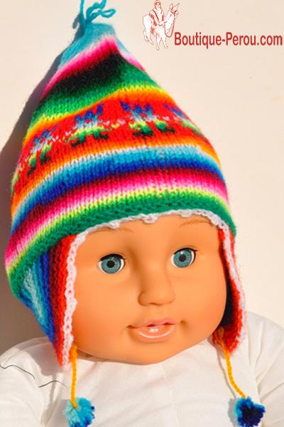 Bonnet péruvien bébé garçon couleur rouge / orange. Bonnet péruvien bébé  tricot. Bonnet peruvien pas cher