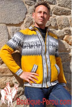 Cardigan Jaune soleil des Andes en fibre d'alpaga