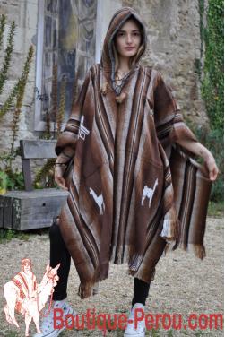 Poncho femme long marron des Andes