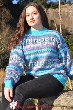 Pull-over femme turquoise des Andes