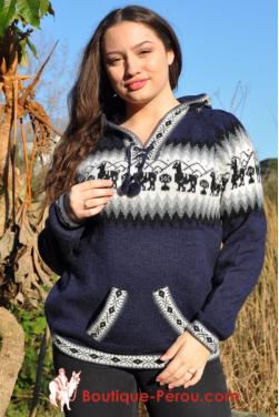 Pull pour dame en laine d'alpaga de couleur bleu marine